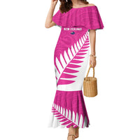 New Zealand Silver Fern Rugby Custom Family Matching Mermaid Dress and Hawaiian Shirt Go All Black Maori Pink Version