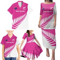 New Zealand Silver Fern Rugby Custom Family Matching Puletasi and Hawaiian Shirt Go All Black Maori Pink Version LT14 - Polynesian Pride