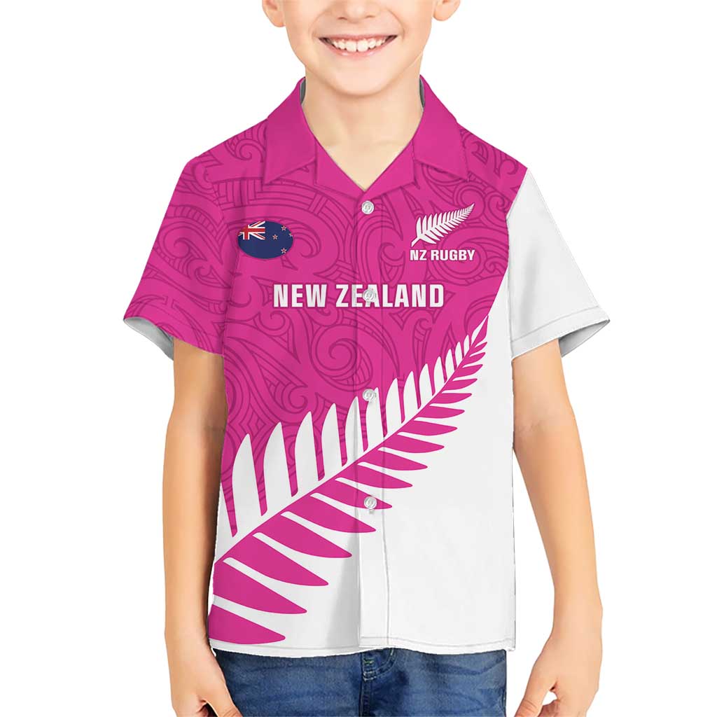 New Zealand Silver Fern Rugby Custom Kid Hawaiian Shirt Go All Black Maori Pink Version