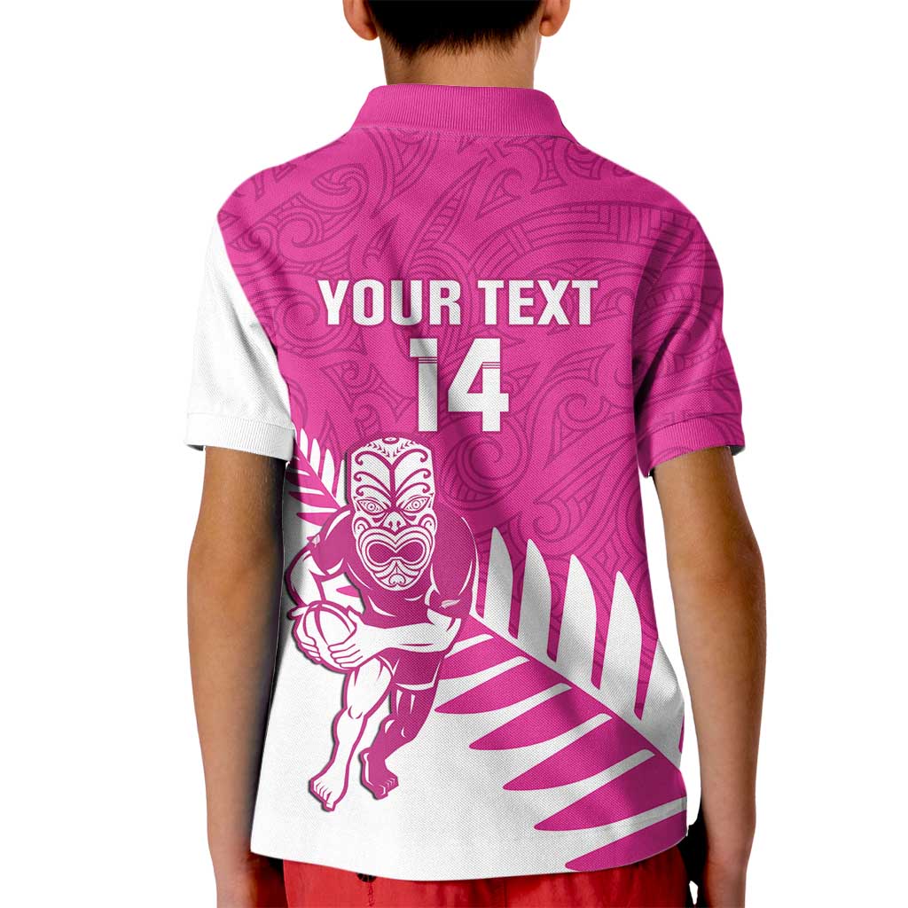 New Zealand Silver Fern Rugby Custom Kid Polo Shirt Go All Black Maori Pink Version