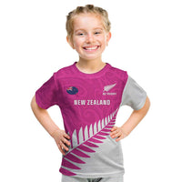 New Zealand Silver Fern Rugby Custom Kid T Shirt Go All Black Maori Pink Version