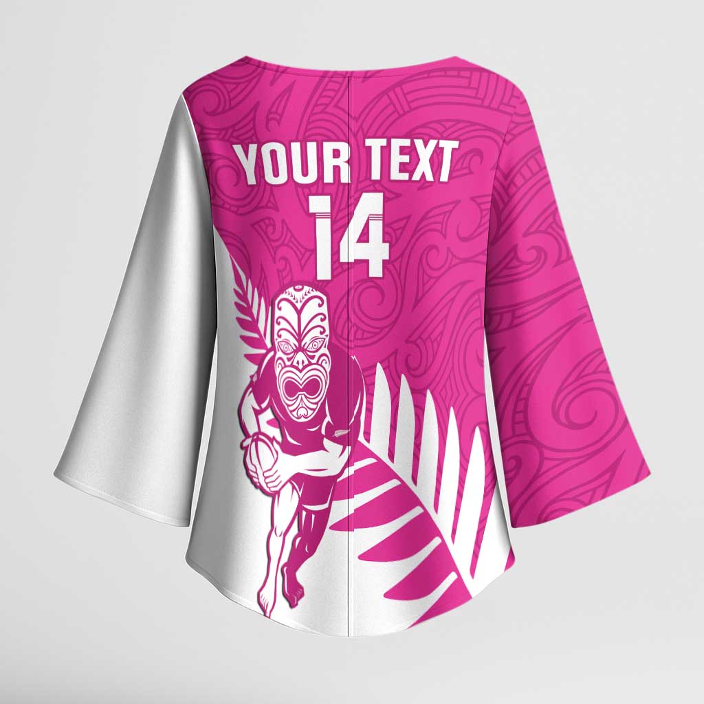 New Zealand Silver Fern Rugby Custom Kimono Sleeve Blouse Go All Black Maori Pink Version - Polynesian Pride
