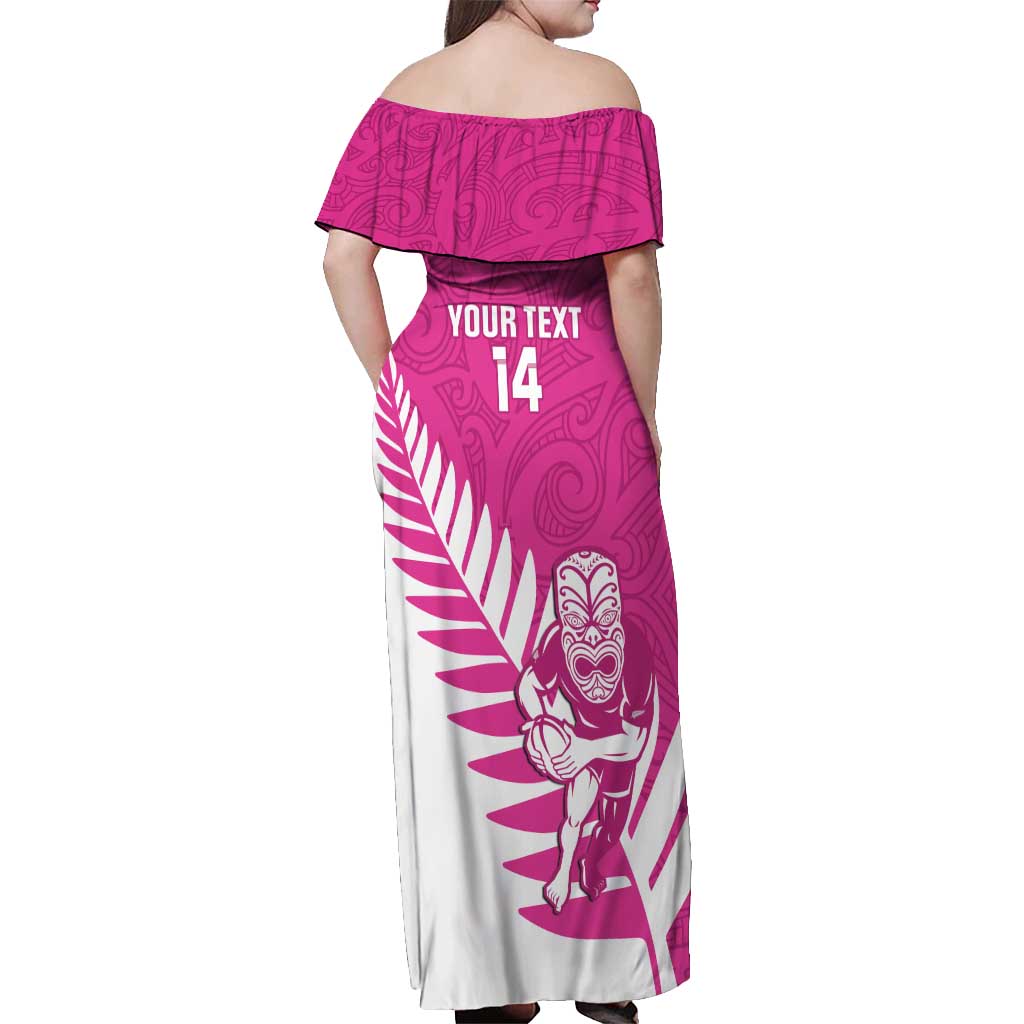 New Zealand Silver Fern Rugby Custom Off Shoulder Maxi Dress Go All Black Maori Pink Version
