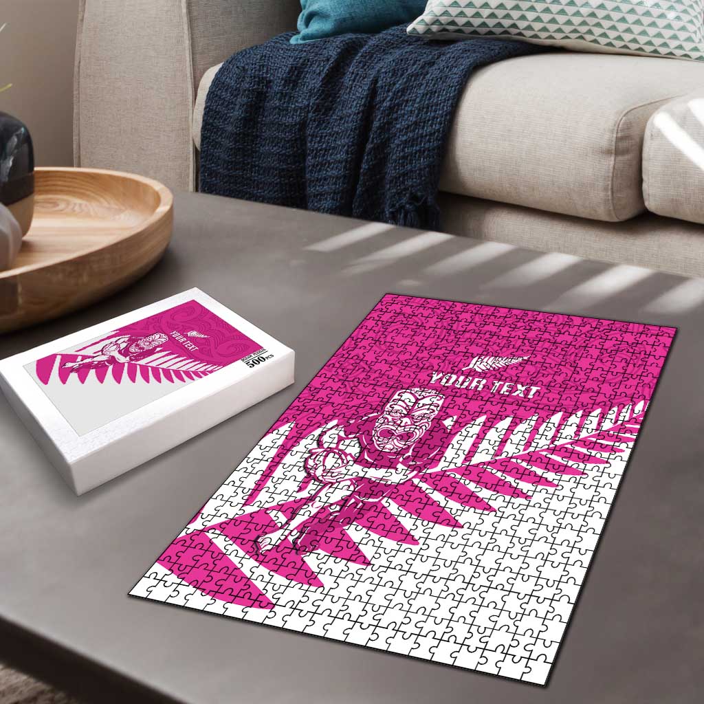 New Zealand Silver Fern Rugby Custom Puzzle Go All Black Maori Pink Version - Polynesian Pride