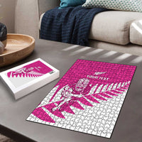 New Zealand Silver Fern Rugby Custom Puzzle Go All Black Maori Pink Version - Polynesian Pride