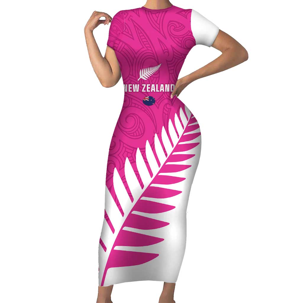 New Zealand Silver Fern Rugby Custom Short Sleeve Bodycon Dress Go All Black Maori Pink Version