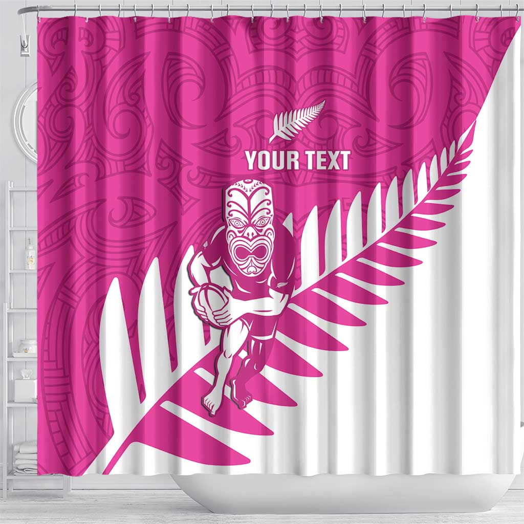 New Zealand Silver Fern Rugby Custom Shower Curtain Go All Black Maori Pink Version