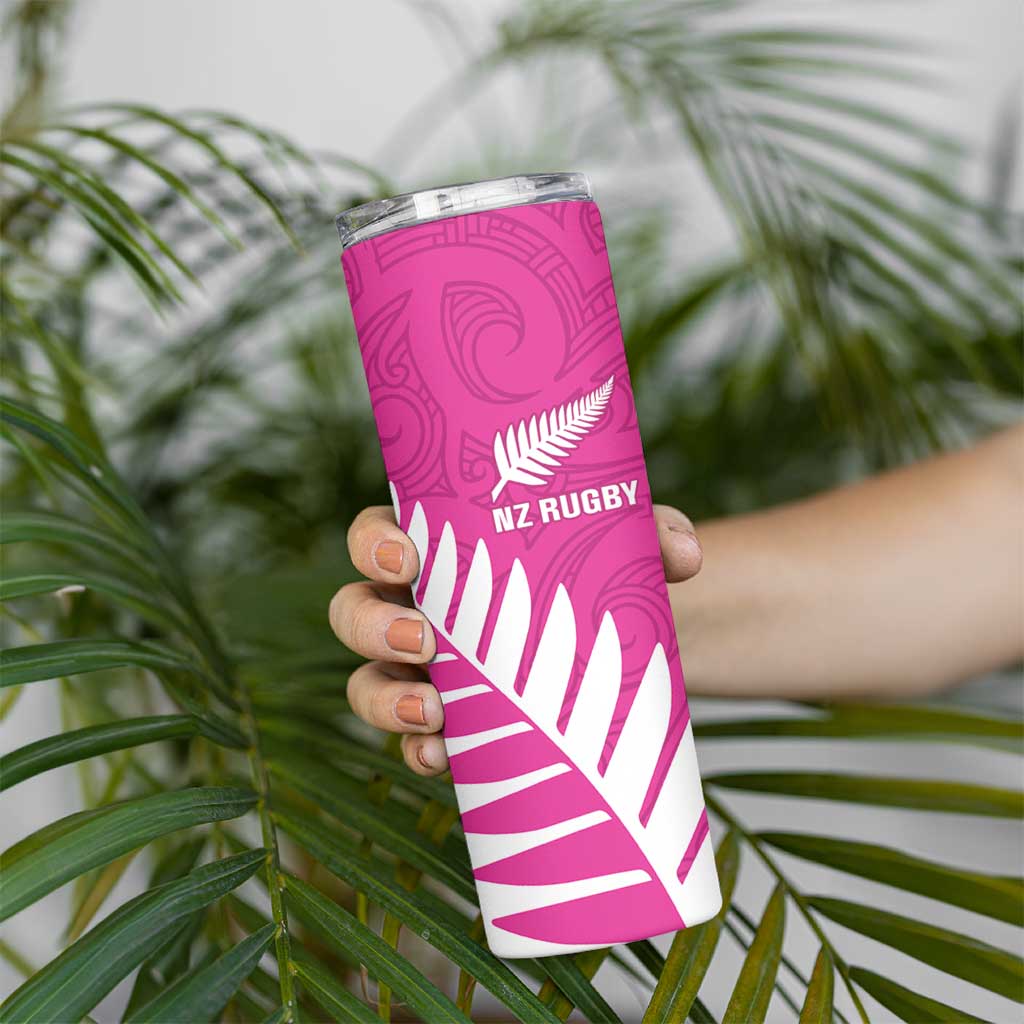 New Zealand Silver Fern Rugby Custom Skinny Tumbler Go All Black Maori Pink Version