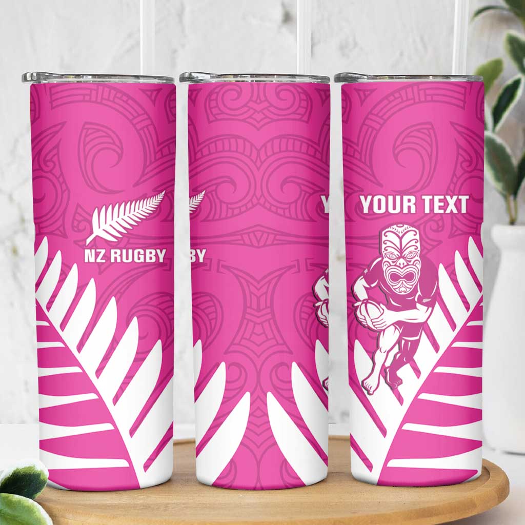 New Zealand Silver Fern Rugby Custom Skinny Tumbler Go All Black Maori Pink Version