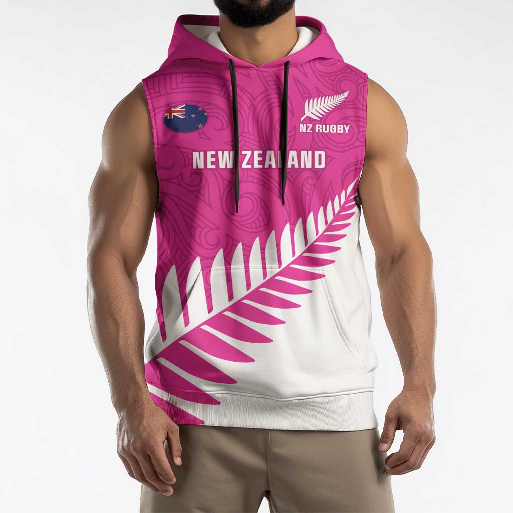 New Zealand Silver Fern Rugby Custom Sleeveless Hoodie Go All Black Maori Pink Version - Polynesian Pride