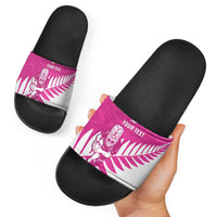 New Zealand Silver Fern Rugby Custom Slide Sandals Go All Black Maori Pink Version - Polynesian Pride