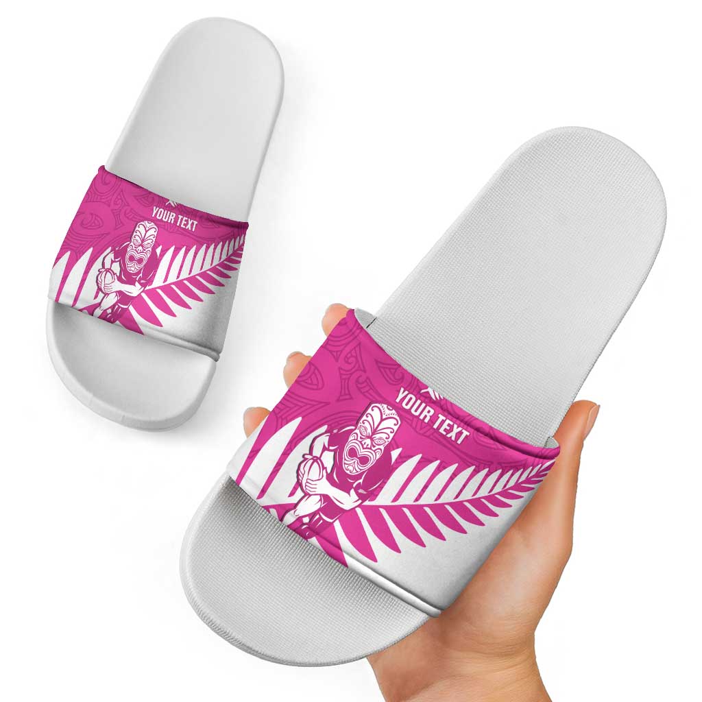 New Zealand Silver Fern Rugby Custom Slide Sandals Go All Black Maori Pink Version - Polynesian Pride