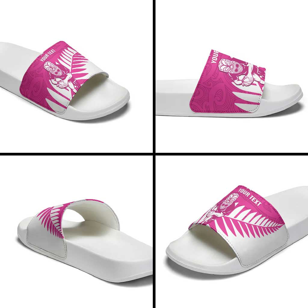 New Zealand Silver Fern Rugby Custom Slide Sandals Go All Black Maori Pink Version - Polynesian Pride