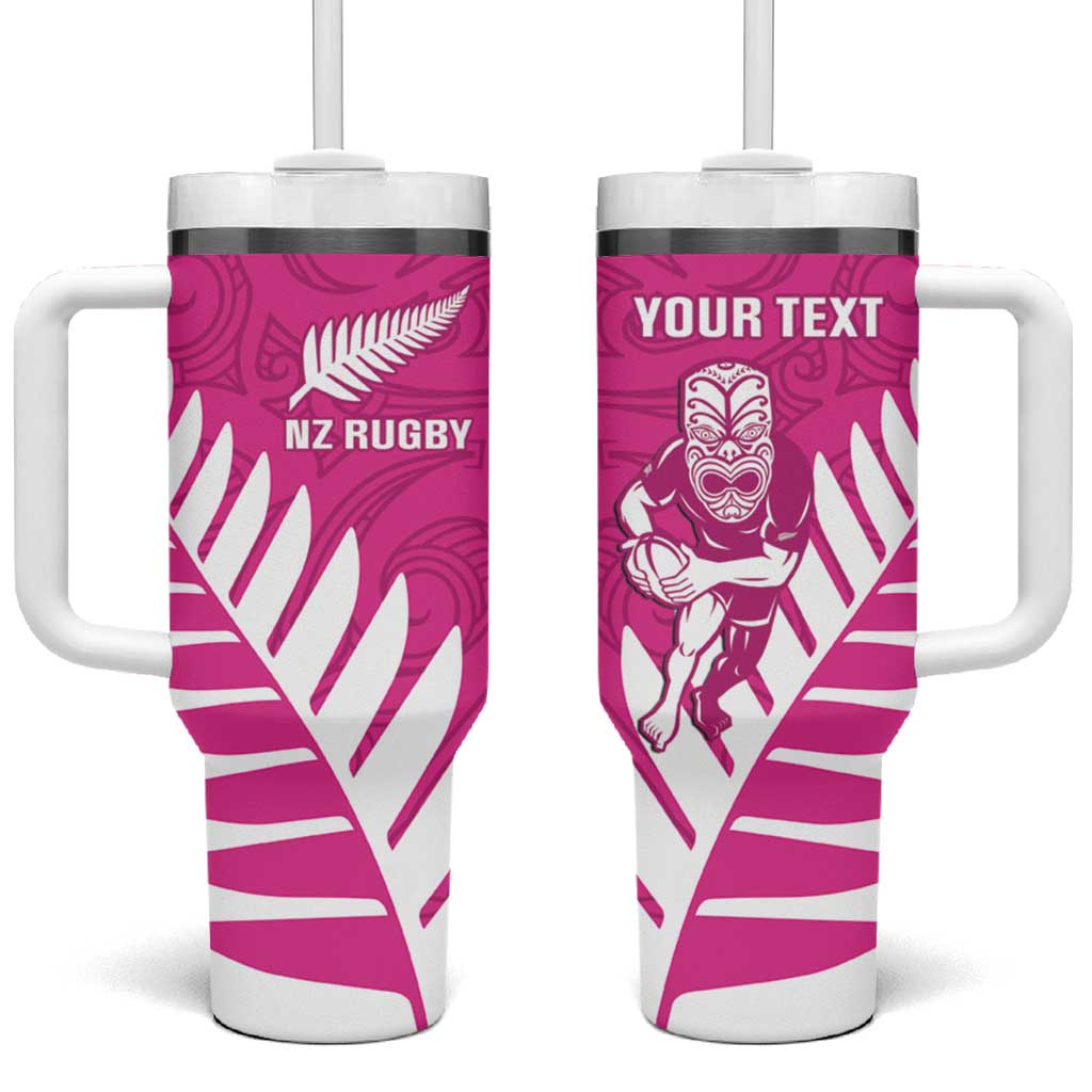 New Zealand Silver Fern Rugby Custom Tumbler With Handle Go All Black Maori Pink Version