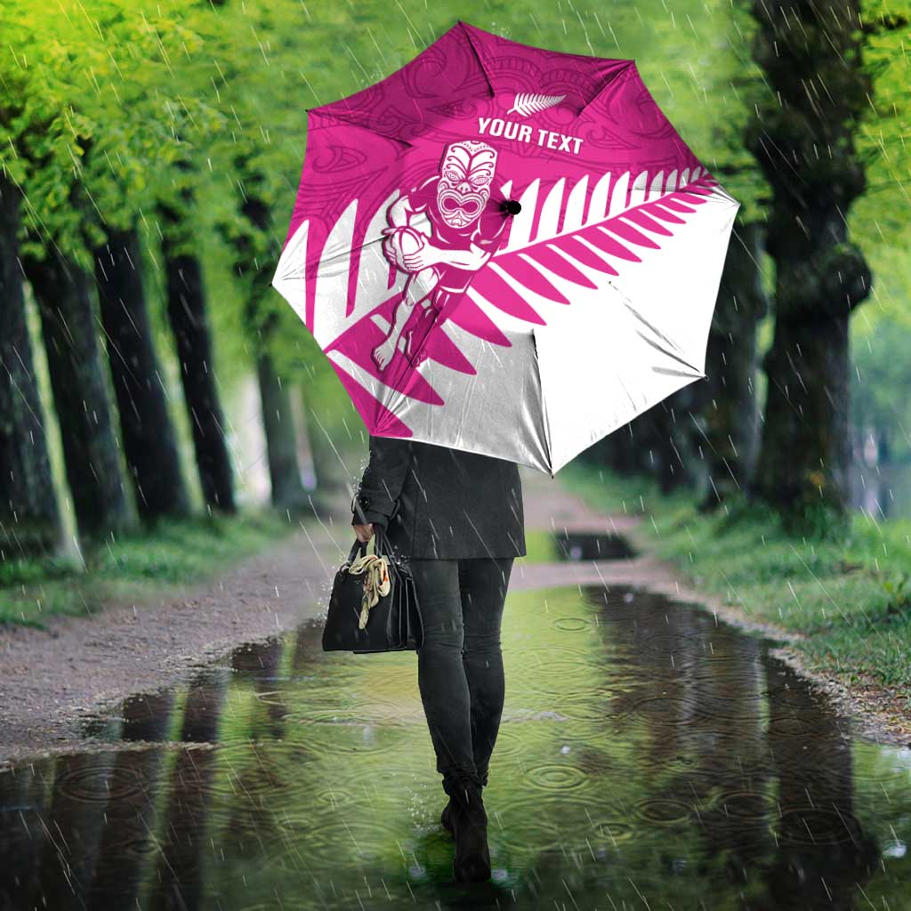 New Zealand Silver Fern Rugby Custom Umbrella Go All Black Maori Pink Version - Polynesian Pride