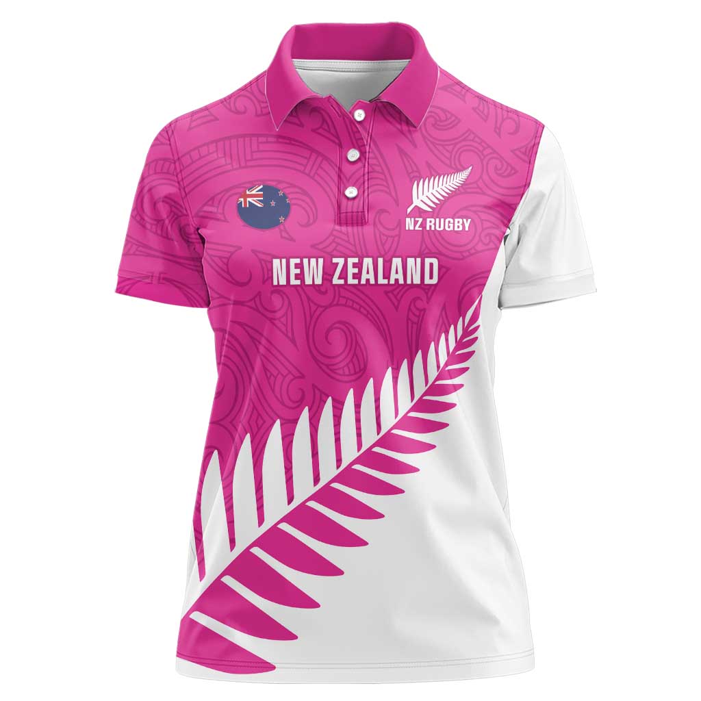 New Zealand Silver Fern Rugby Custom Women Polo Shirt Go All Black Maori Pink Version