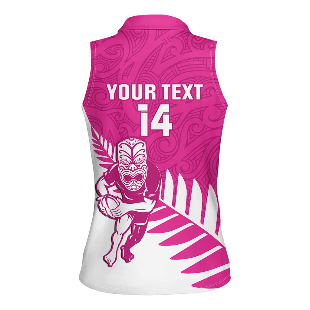 New Zealand Silver Fern Rugby Custom Women Sleeveless Polo Shirt Go All Black Maori Pink Version