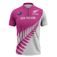 New Zealand Silver Fern Rugby Custom Zipper Polo Shirt Go All Black Maori Pink Version - Polynesian Pride