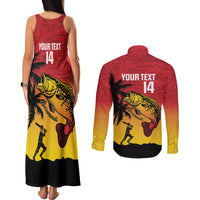 Custom Papua New Guinea Cricket Couples Matching Tank Maxi Dress and Long Sleeve Button Shirt PNG Barramundis - Polynesian Pride