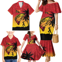 Custom Papua New Guinea Cricket Family Matching Mermaid Dress and Hawaiian Shirt PNG Barramundis - Polynesian Pride