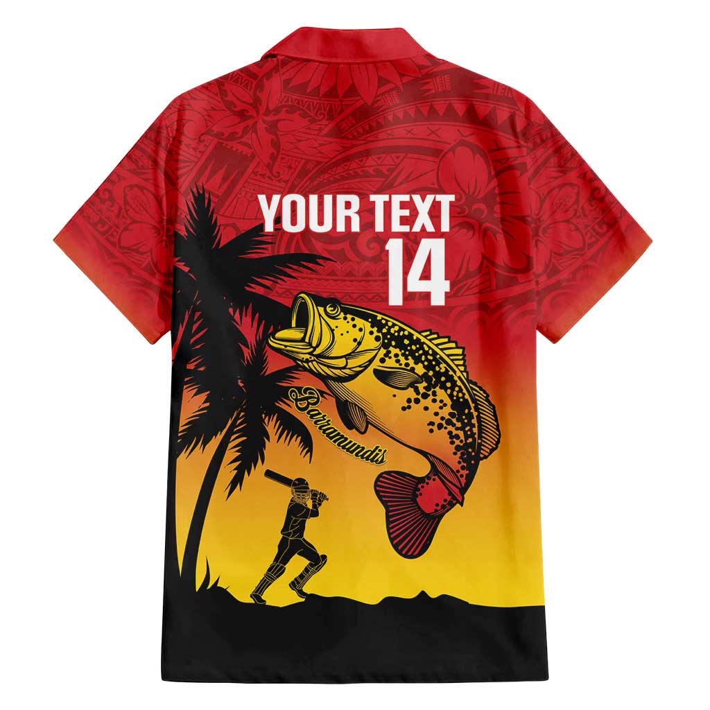 Custom Papua New Guinea Cricket Family Matching Off Shoulder Short Dress and Hawaiian Shirt PNG Barramundis - Polynesian Pride