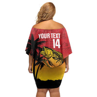 Custom Papua New Guinea Cricket Family Matching Off Shoulder Short Dress and Hawaiian Shirt PNG Barramundis - Polynesian Pride