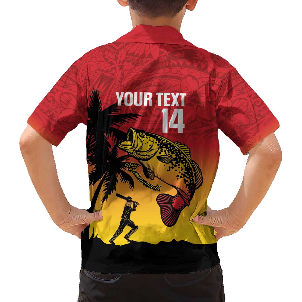 Custom Papua New Guinea Cricket Family Matching Short Sleeve Bodycon Dress and Hawaiian Shirt PNG Barramundis - Polynesian Pride