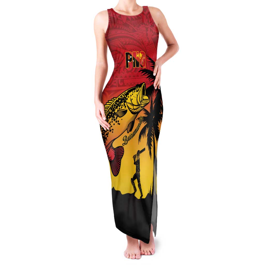 Custom Papua New Guinea Cricket Family Matching Tank Maxi Dress and Hawaiian Shirt PNG Barramundis - Polynesian Pride