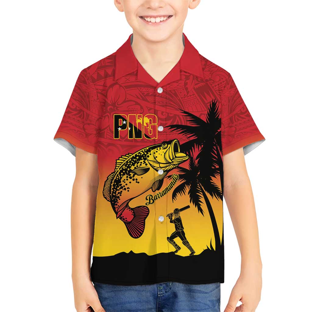 Custom Papua New Guinea Cricket Family Matching Tank Maxi Dress and Hawaiian Shirt PNG Barramundis - Polynesian Pride