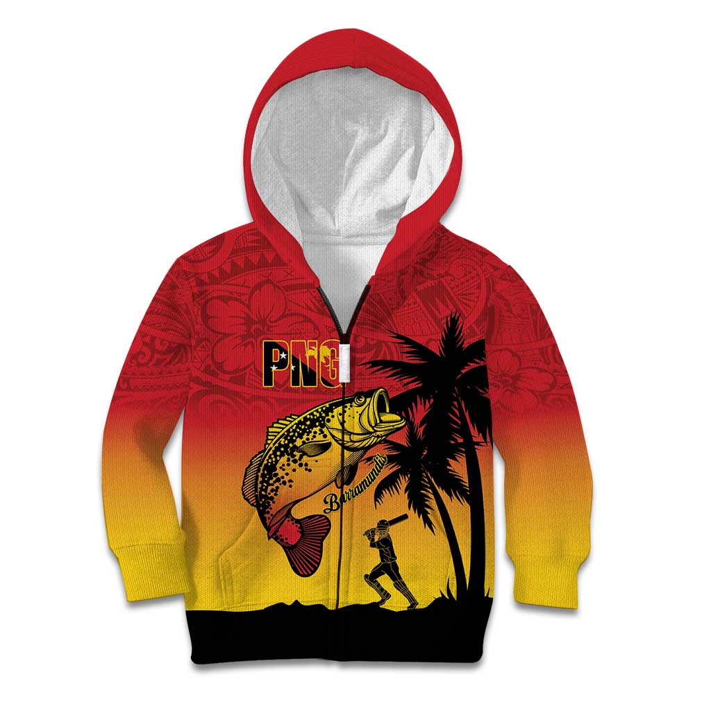 Custom Papua New Guinea Cricket Kid Hoodie PNG Barramundis - Polynesian Pride