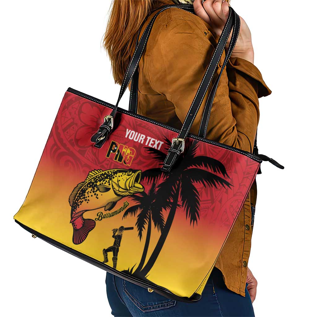 Custom Papua New Guinea Cricket Leather Tote Bag PNG Barramundis - Polynesian Pride