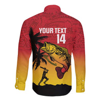 Custom Papua New Guinea Cricket Long Sleeve Button Shirt PNG Barramundis - Polynesian Pride