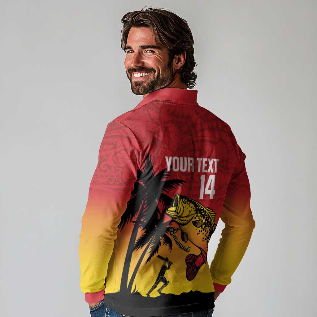 Custom Papua New Guinea Cricket Long Sleeve Polo Shirt PNG Barramundis - Polynesian Pride