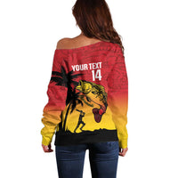 Custom Papua New Guinea Cricket Off Shoulder Sweater PNG Barramundis - Polynesian Pride