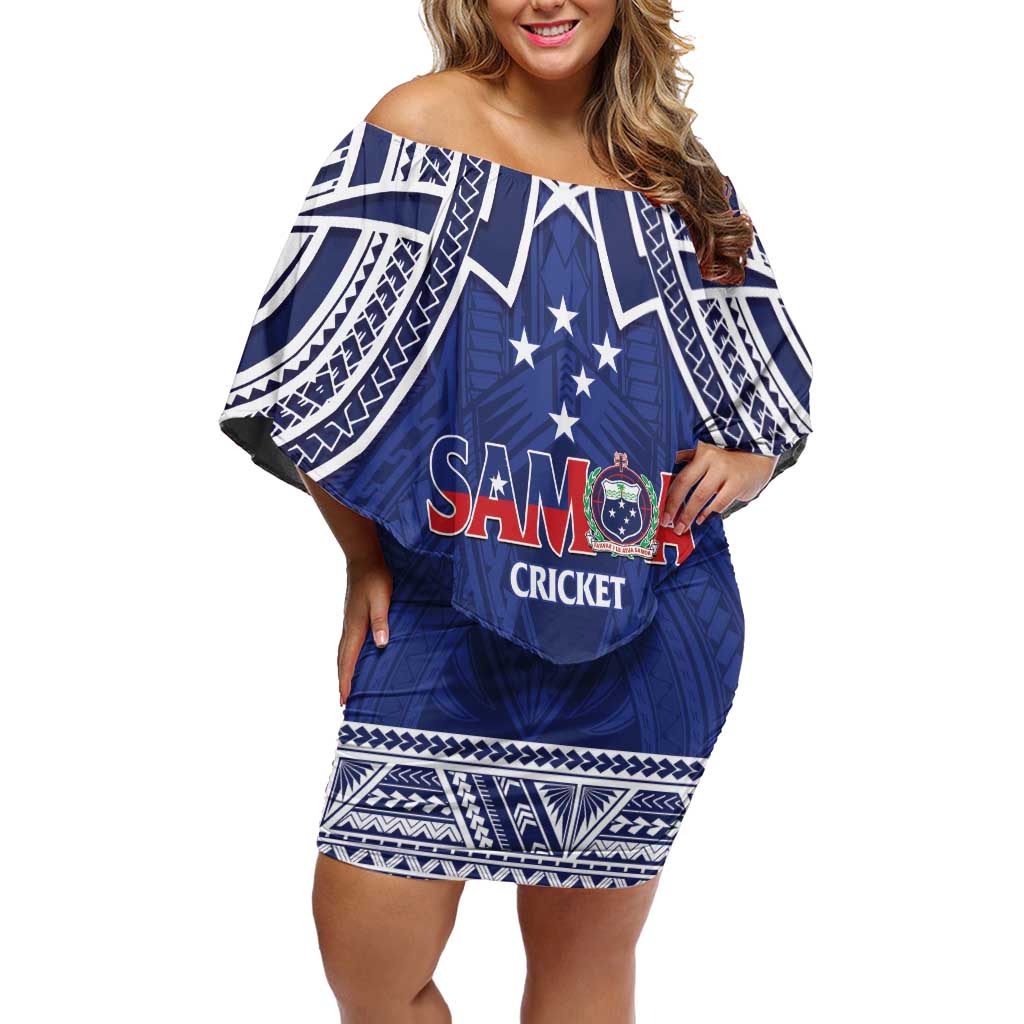 Custom Samoa Cricket Family Matching Off Shoulder Short Dress and Hawaiian Shirt Go Champions Samoan - Polynesian Pride