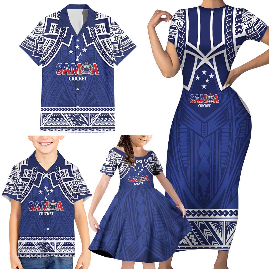 Custom Samoa Cricket Family Matching Short Sleeve Bodycon Dress and Hawaiian Shirt Go Champions Samoan - Polynesian Pride