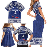 Custom Samoa Cricket Family Matching Short Sleeve Bodycon Dress and Hawaiian Shirt Go Champions Samoan - Polynesian Pride