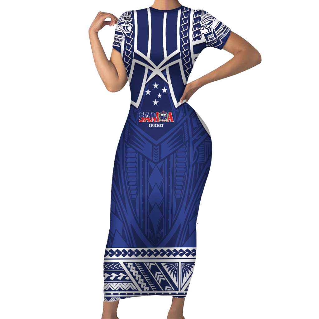 Custom Samoa Cricket Family Matching Short Sleeve Bodycon Dress and Hawaiian Shirt Go Champions Samoan - Polynesian Pride