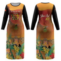 Personalised Papua New Guinea Independence Day Couples Matching Long Sleeve Bodycon Dress and Hawaiian Shirt One People One Nation One Country