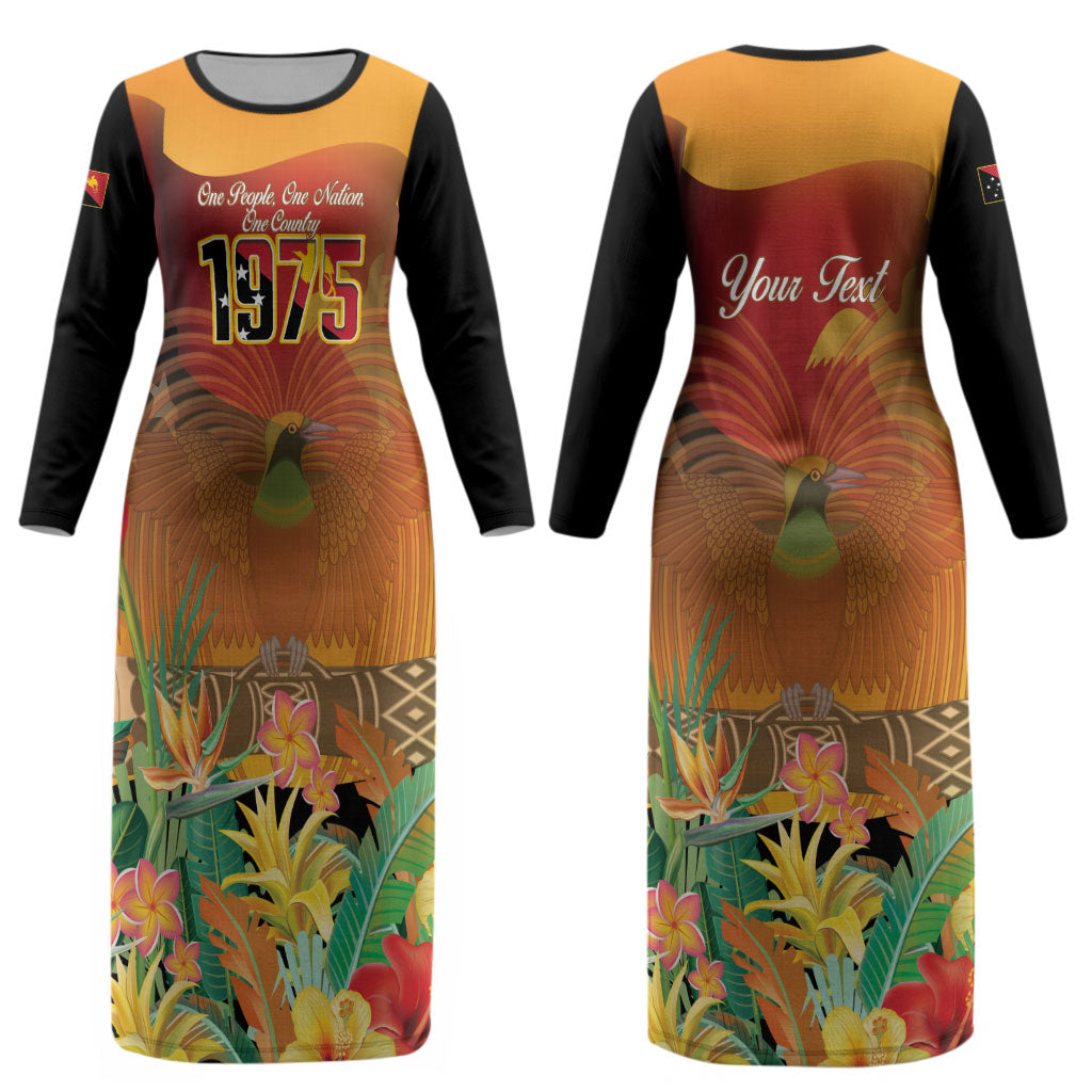 Personalised Papua New Guinea Independence Day Couples Matching Long Sleeve Bodycon Dress and Long Sleeve Button Shirt One People One Nation One Country
