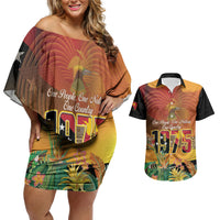 Personalised Papua New Guinea Independence Day Couples Matching Off Shoulder Short Dress and Hawaiian Shirt One People One Nation One Country