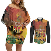 Personalised Papua New Guinea Independence Day Couples Matching Off Shoulder Short Dress and Long Sleeve Button Shirt One People One Nation One Country