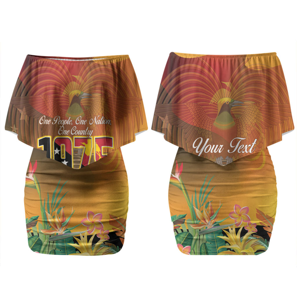 Personalised Papua New Guinea Independence Day Couples Matching Off Shoulder Short Dress and Long Sleeve Button Shirt One People One Nation One Country