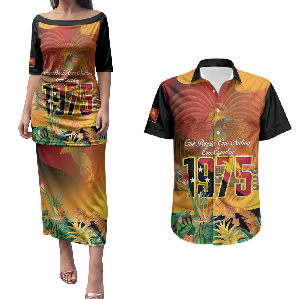 Personalised Papua New Guinea Independence Day Couples Matching Puletasi and Hawaiian Shirt One People One Nation One Country