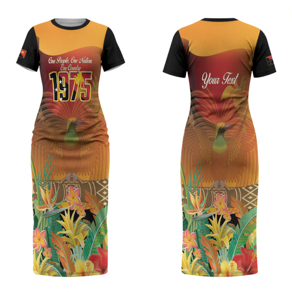 Personalised Papua New Guinea Independence Day Couples Matching Short Sleeve Bodycon Dress and Long Sleeve Button Shirt One People One Nation One Country