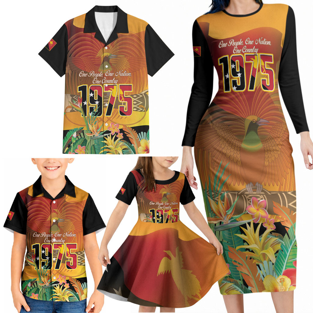 Personalised Papua New Guinea Independence Day Family Matching Long Sleeve Bodycon Dress and Hawaiian Shirt One People One Nation One Country LT14 - Polynesian Pride