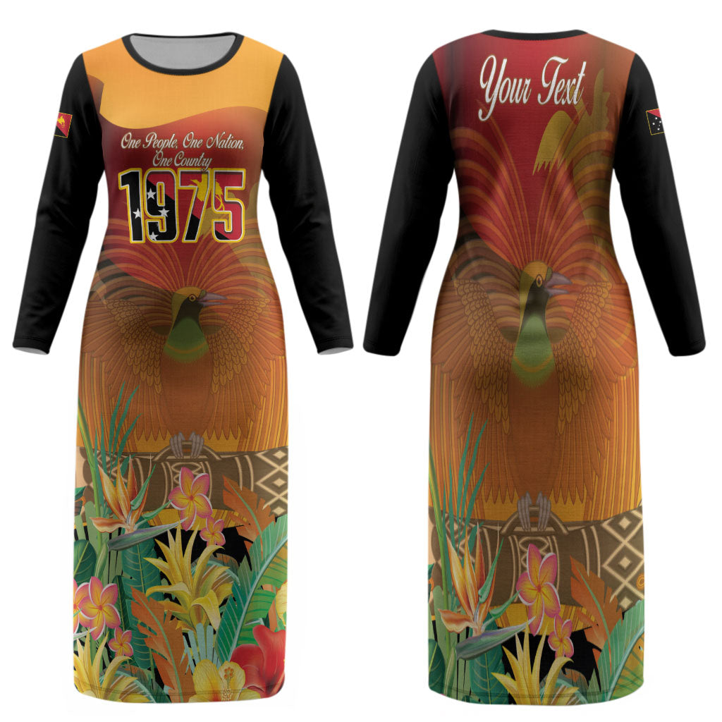 Personalised Papua New Guinea Independence Day Family Matching Long Sleeve Bodycon Dress and Hawaiian Shirt One People One Nation One Country