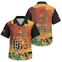 Personalised Papua New Guinea Independence Day Family Matching Off The Shoulder Long Sleeve Dress and Hawaiian Shirt One People One Nation One Country