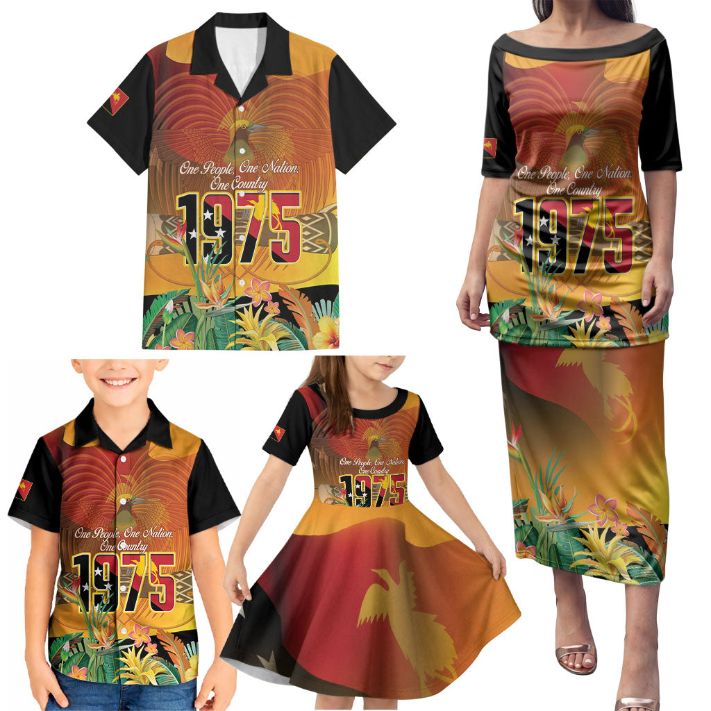 Personalised Papua New Guinea Independence Day Family Matching Puletasi and Hawaiian Shirt One People One Nation One Country