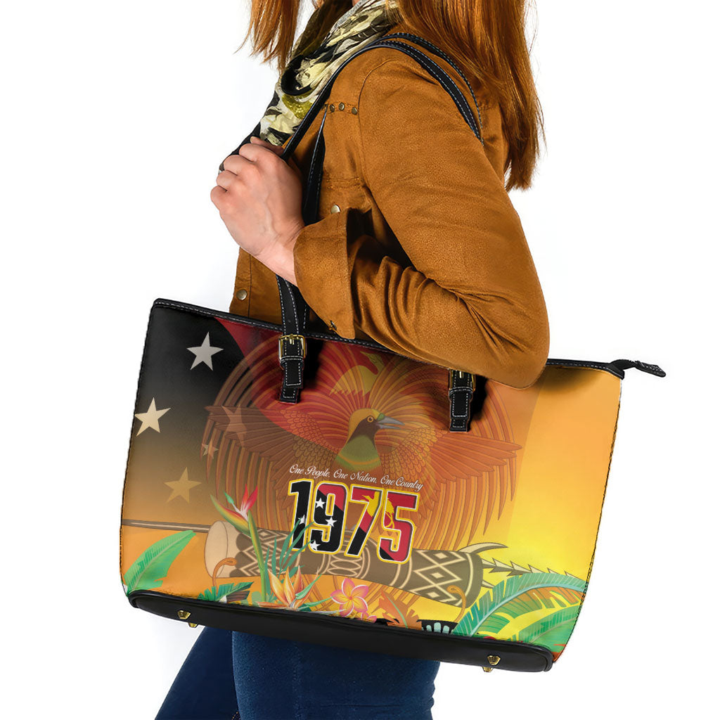 Papua New Guinea Independence Day Leather Tote Bag One People One Nation One Country